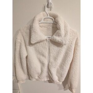 Faux Fleece full zip Women's Sherpa Jacket by Akewei, Ivory/White, size M